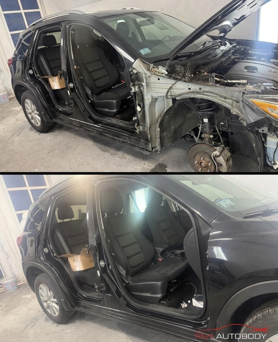 Before photo of Mazda CX-5 side-impact collision damage at R&K Auto Body in Haverhill MA