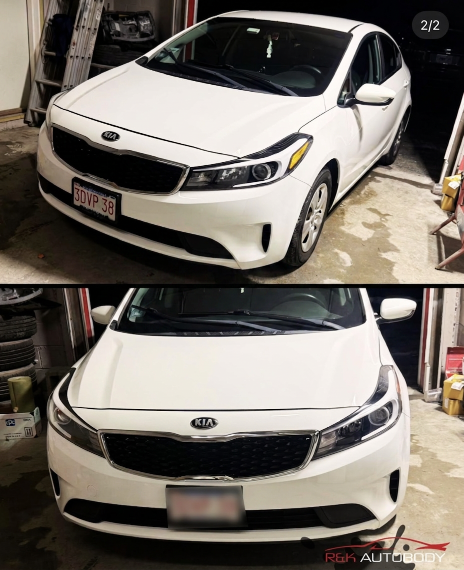 After photo of Kia Forte front-end rebuild and refinishing in Haverhill MA