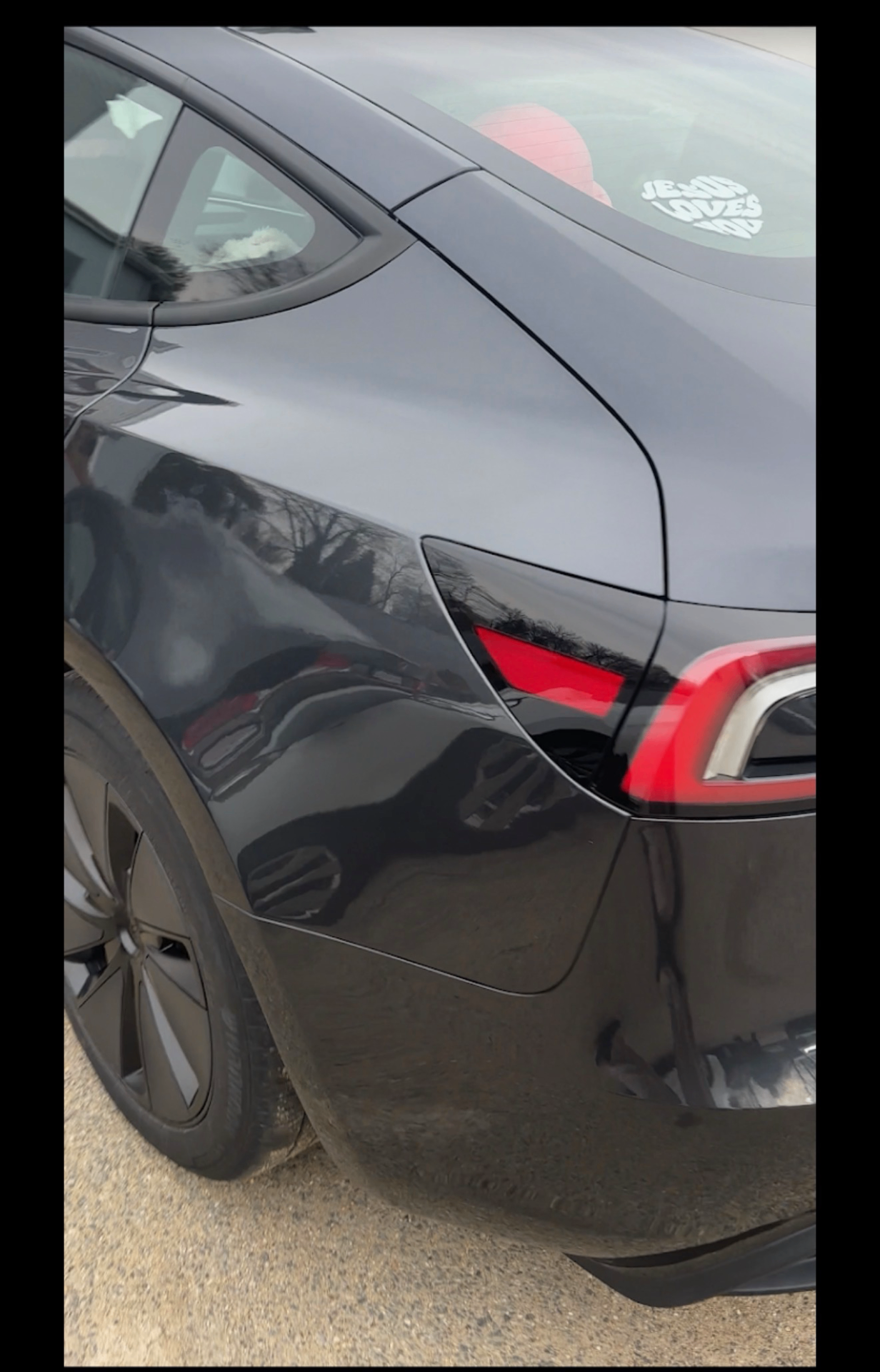 After photo of Tesla Model 3 rear quarter panel repair and paint matching by R&K Auto Body in Haverhill MA