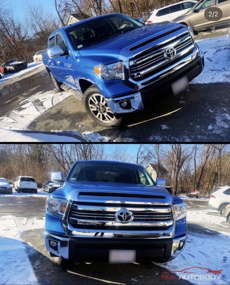 After photo of Toyota Tundra collision repair and paint matching by R&K Auto Body in Haverhill MA